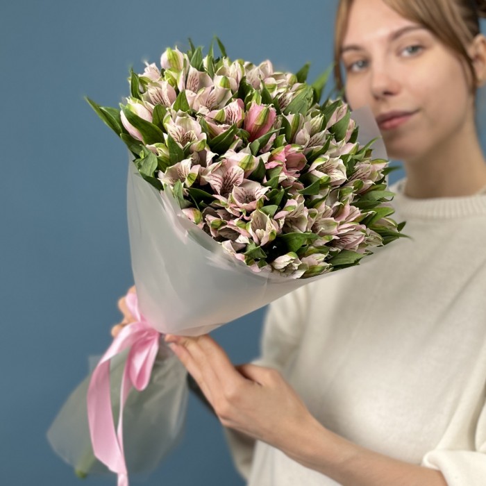 15 бело-розовых альстромерий
