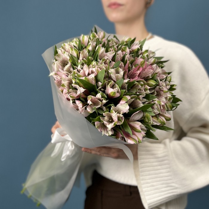 25 бело-розовых альстромерий