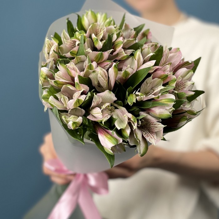 9 бело-розовых альстромерий