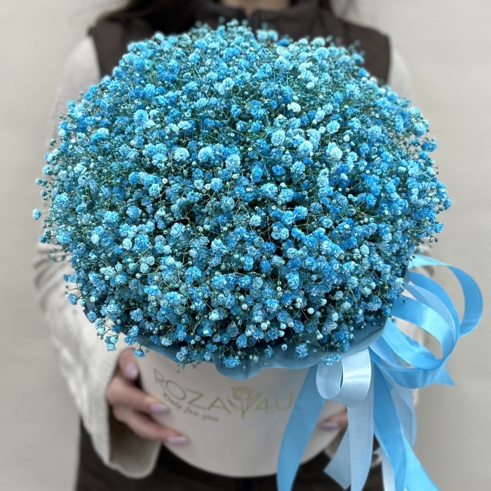 9 голубых гипсофил в коробке