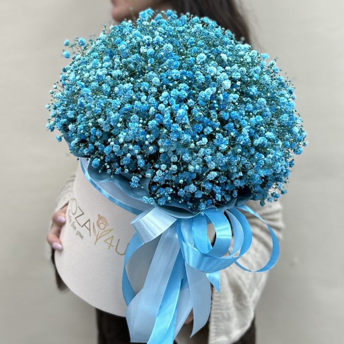 9 голубых гипсофил в коробке