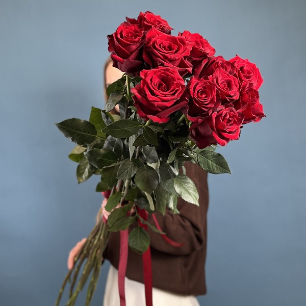 11 длинных красных роз 110 см