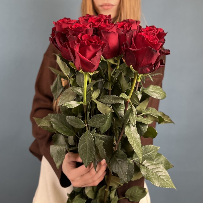 15 длинных красных роз 100 см