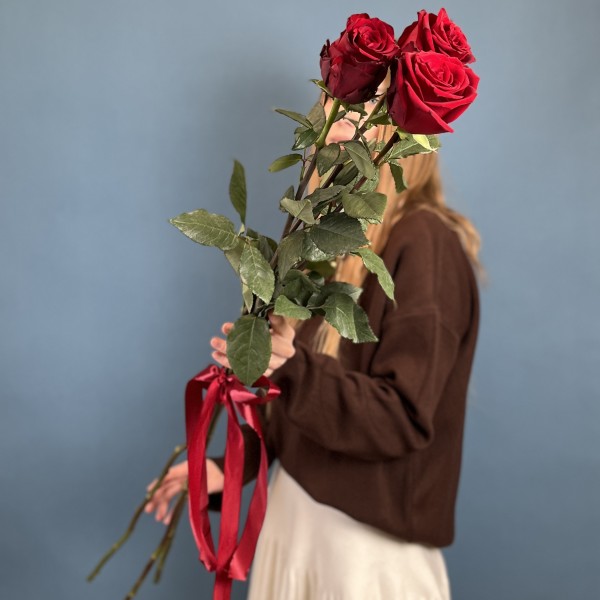 3 красные розы 130 см