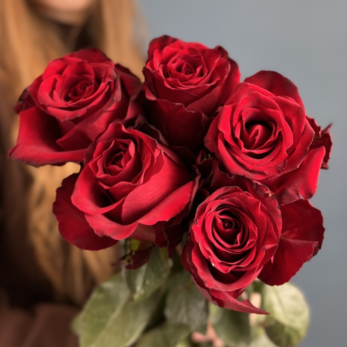 5 красных длинных роз 130 см