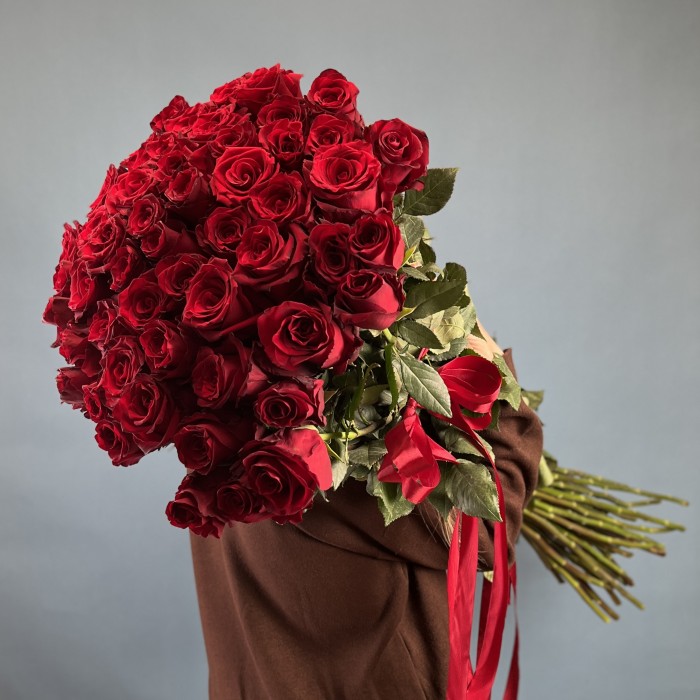 51 красная роза 100 см