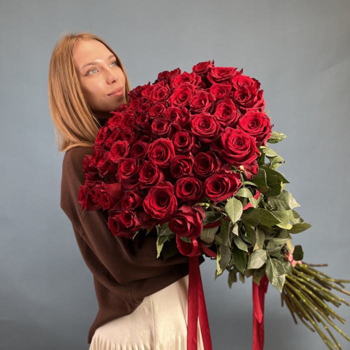51 красная роза 100 см