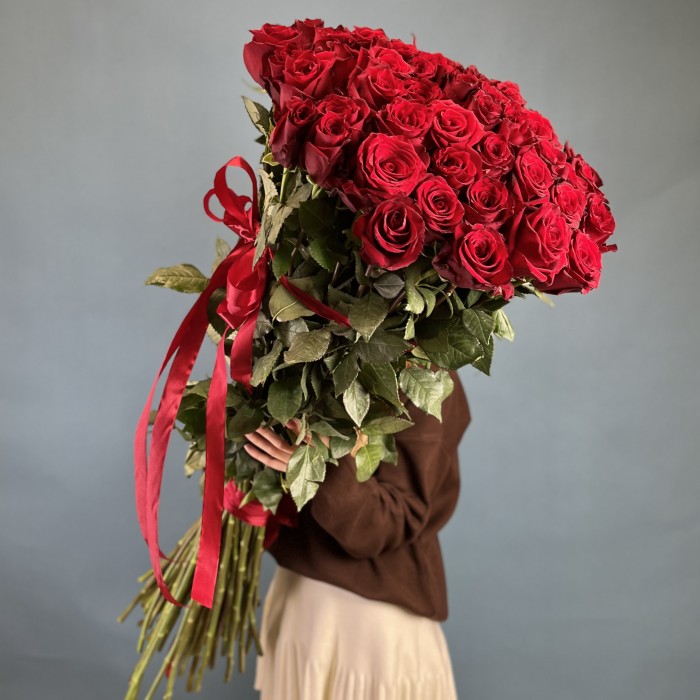 51 красная роза 130 см