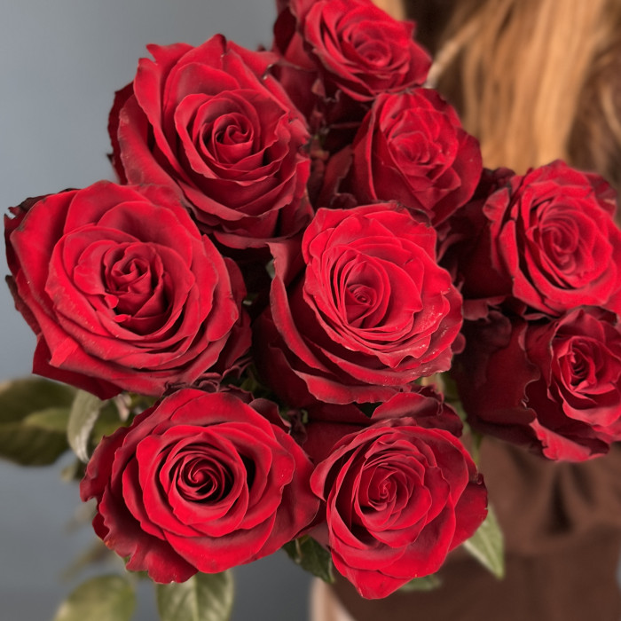 9 длинных красных роз 130 см