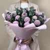 15 розовых хризантем помпон с эвкалиптом