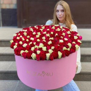 301 роза яркий микс в большой коробке