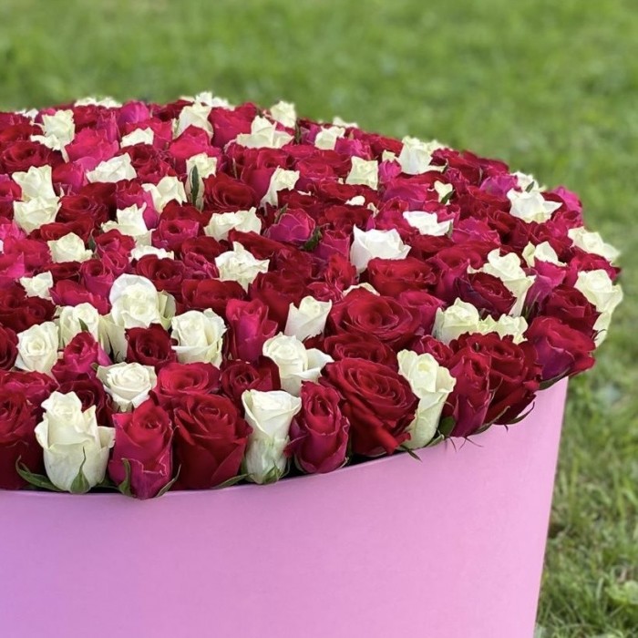 301 роза яркий микс в большой коробке