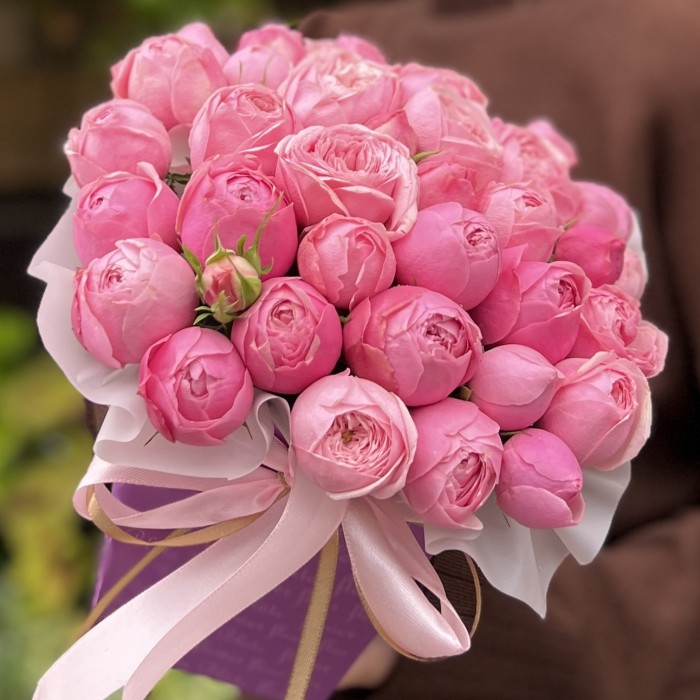 5 кустовых пионовидных роз Мансфилд Пинк Парк коробке