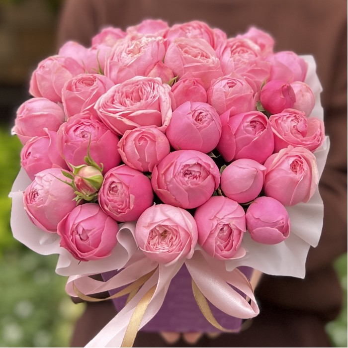 5 кустовых пионовидных роз Мансфилд Пинк Парк коробке