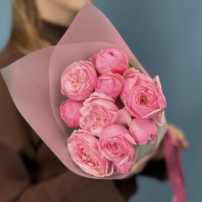 3 кустовые пионовидные розы Мансфилд Пинк Парк 40 см