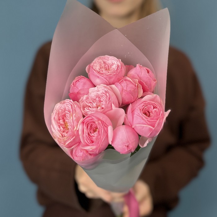 3 кустовые пионовидные розы Мансфилд Пинк Парк 40 см