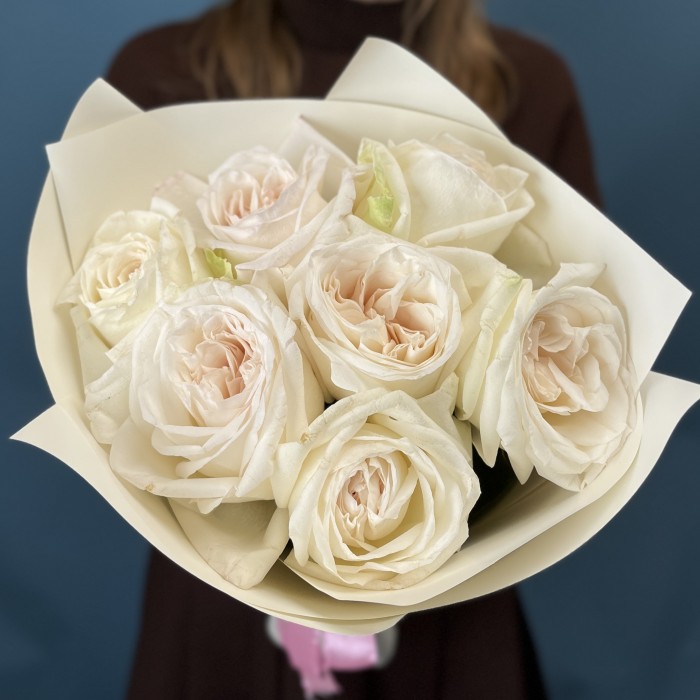 7 ароматных роз Вайт Охара 50 см