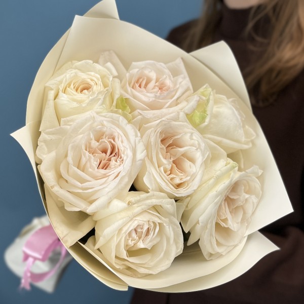 7 ароматных роз Вайт Охара 50 см