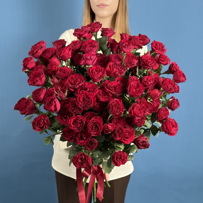 15 кустовых пионовидных роз Ред Трендсеттер 70 см