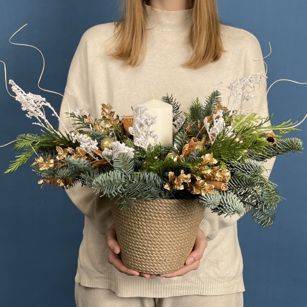 Новогодняя композиция в кашпо Тепло Праздника