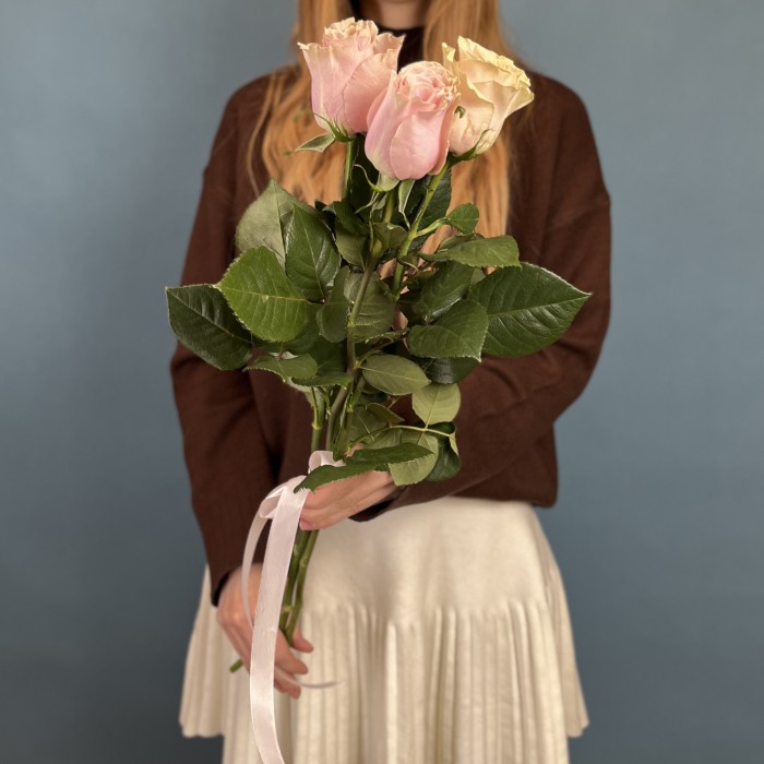 3 розы Пинк Мондиаль 60 см