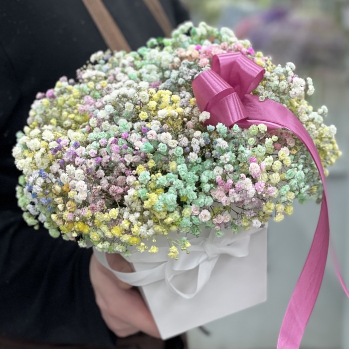 Нежная радужная гипсофила в коробке