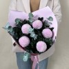 5 розовых хризантем Помпон с эвкалиптом