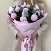 9 розовых хризантем помпон с эвкалиптом