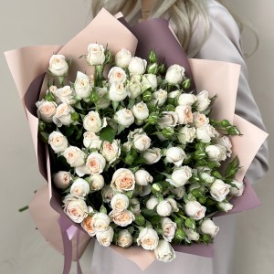 15 кустовых кремовых роз Сансер 60 см
