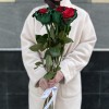 7 радужных красно - зеленых роз 70 см