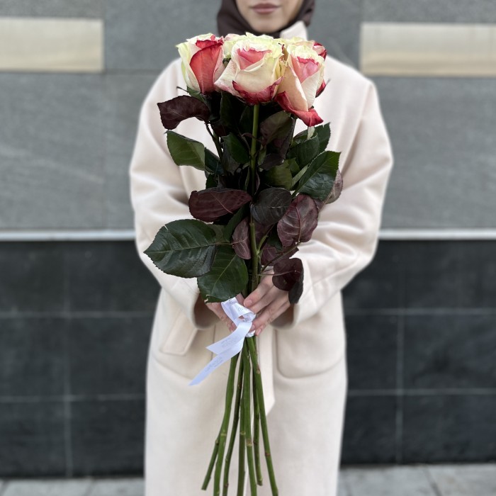 Бело-малиновая радужная роза 70 см