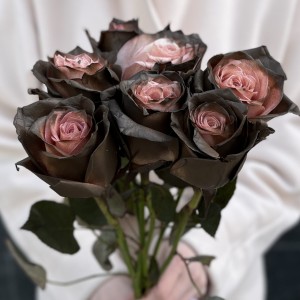 Радужная коричнево - розовая роза 50 см