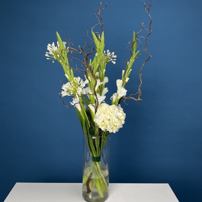 Настольная композиция с гладиолусами Белый Джаз