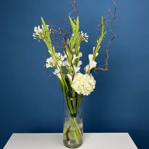 Настольная композиция с гладиолусами Белый Джаз