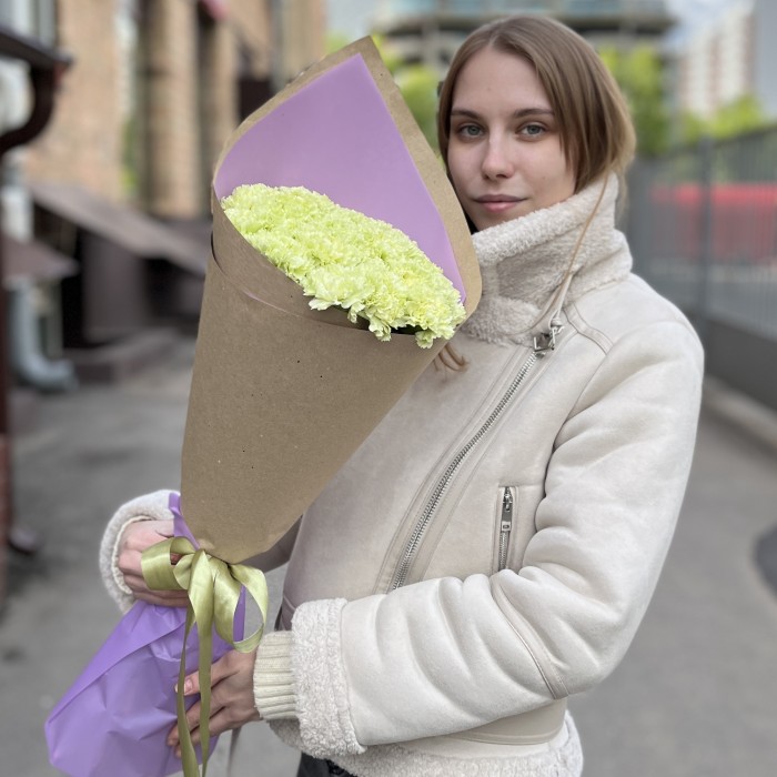 25 нежно-зеленых гвоздик