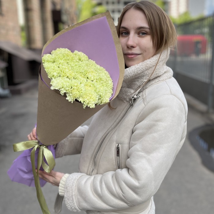 25 нежно-зеленых гвоздик