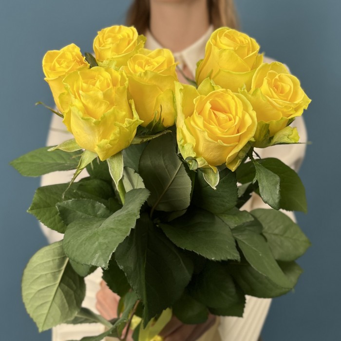 7 желтых роз Хай Еллоу 60 см