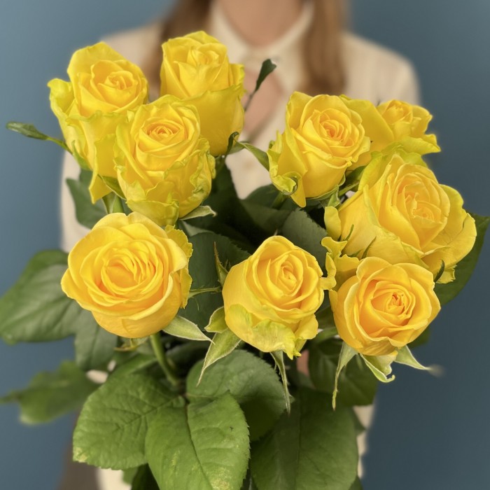 9 желтых роз Хай Еллоу 60 см
