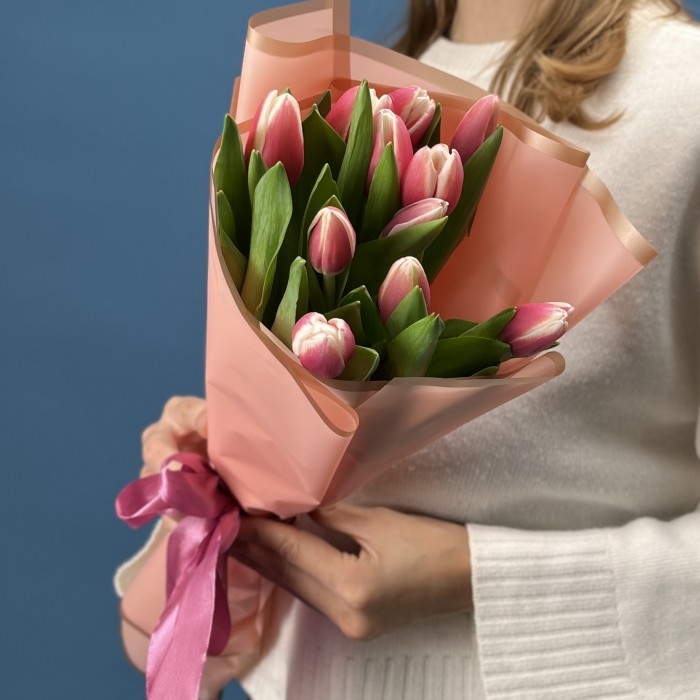 11 малиновых тюльпанов Камалия
