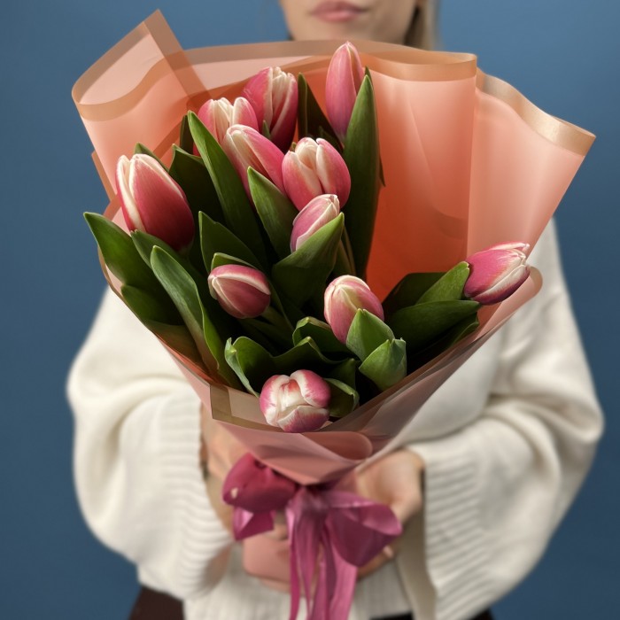 11 малиновых тюльпанов Камалия