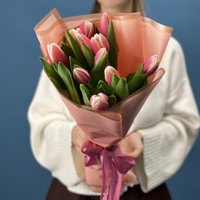 11 малиновых тюльпанов Камалия