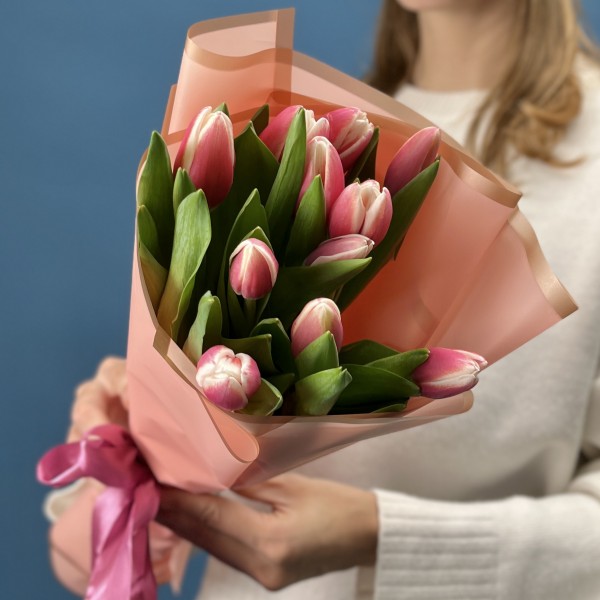 11 малиновых тюльпанов Камалия