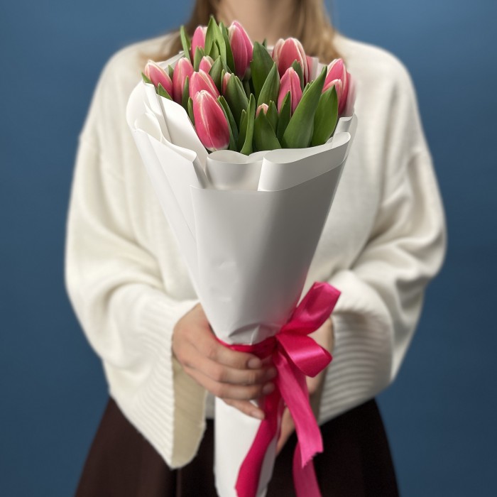 15 малиновых тюльпанов Камалия