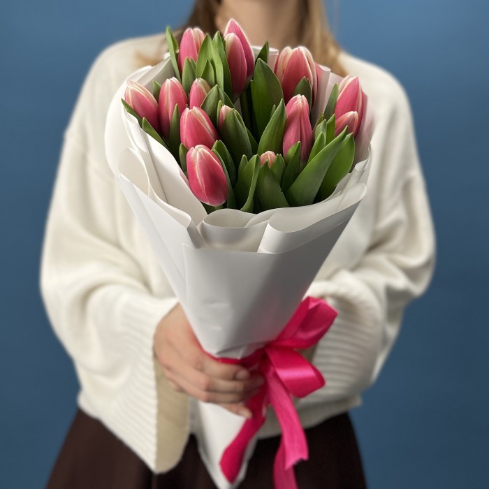 15 малиновых тюльпанов Камалия