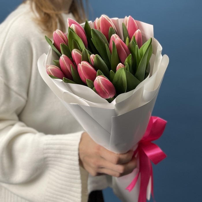 15 малиновых тюльпанов Камалия