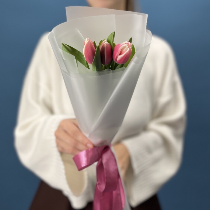 3 малиновых тюльпана Камалия