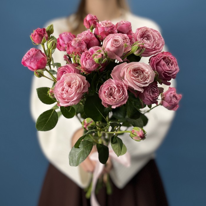 5 розовых пионовидных роз Леди Бомбастик 60 см