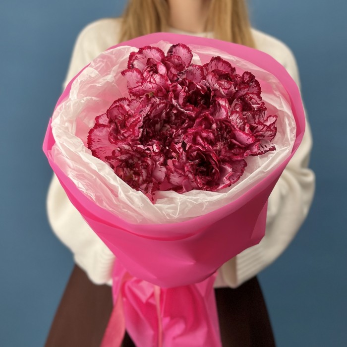 9 бело-бордовых гвоздик