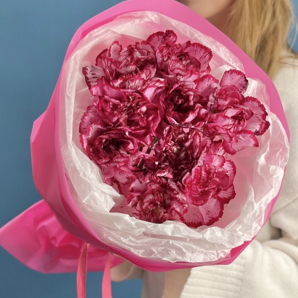 9 бело-бордовых гвоздик