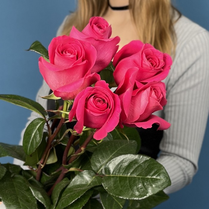 5 малиновых роз Пинк Флойд 70 см